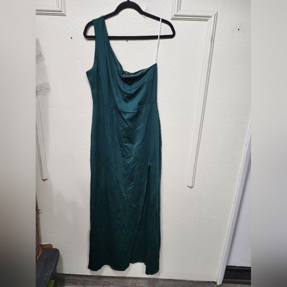 Lulus Good Times Only Hunter Green One-Shoulder Maxi Dress 1X Wedding Party Prom - Picture 6 of 9